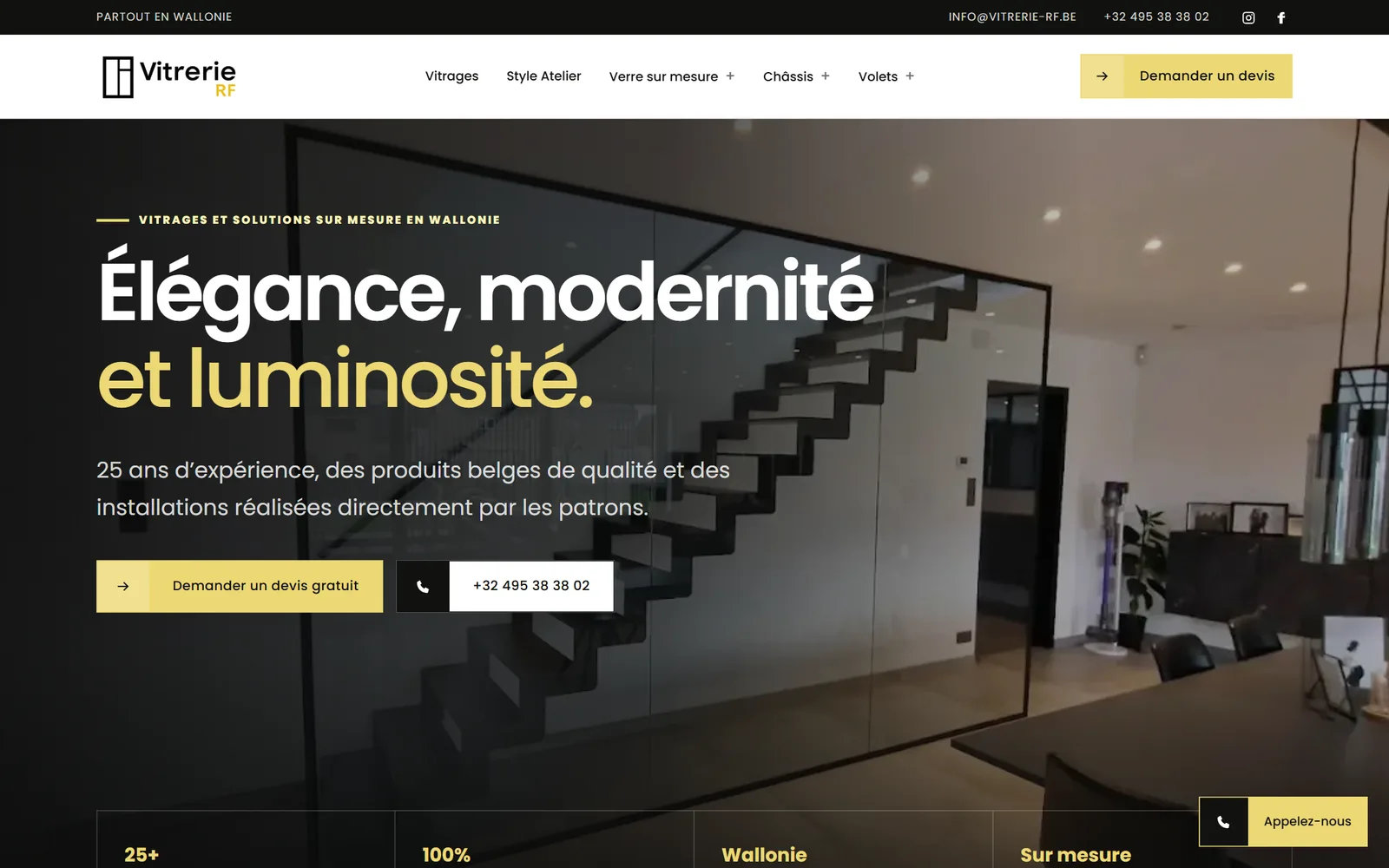 Page d'accueil du site Vitrerie RF